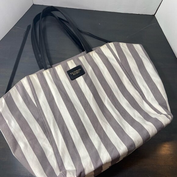 Victoria’s Secret Large Canvas Stripe Tote Bag - Picture 1 of 8